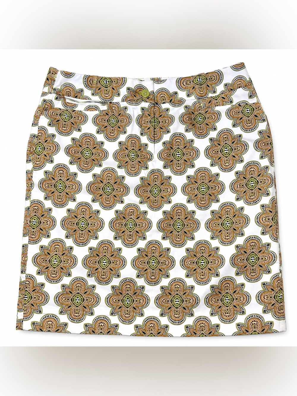 Jones New York Signature Size 6 Pencil Skirt – White Brown Medallion Print READ